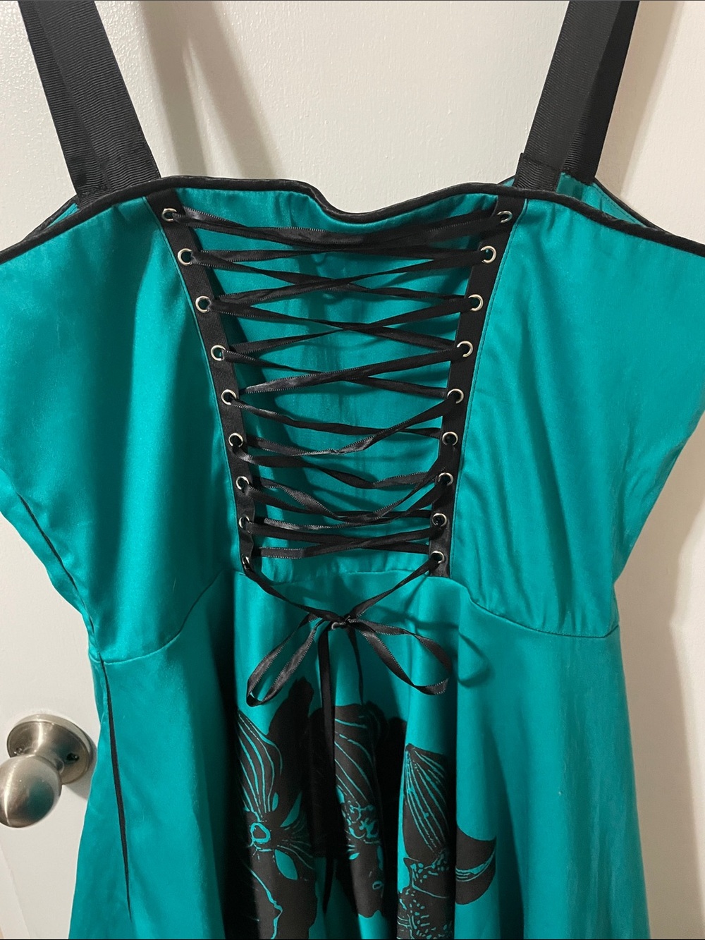Vintage Inspired Blackbird Studio Turquoise with Floral Print Dress Size Medium - Picture 7 of 12